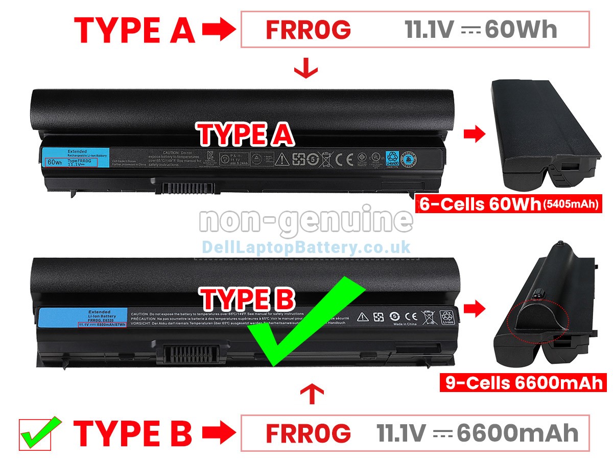Replacement Laptop Battery For Dell Latitude E6320, E6230, E6220, E6120, E6330 - 6-Cell 5200mAh